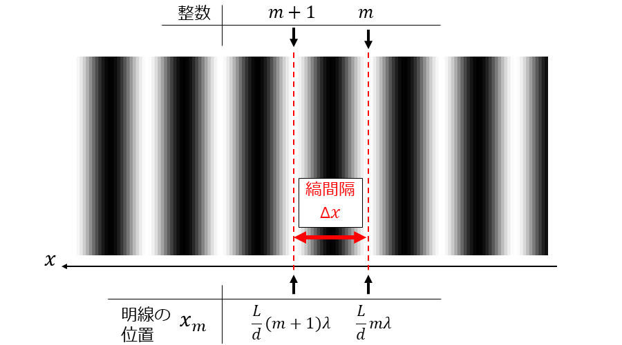 ヤングの実験の縞間隔の計算